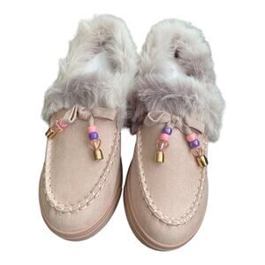 Steve Madden Jhugz Faux Fur Trim Slip-On Slippers Girl's Size 2 Pink Blush Shoes